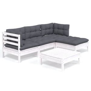 vidaXL 5 Piece Garden Lounge Set with Cushions White Pinewood