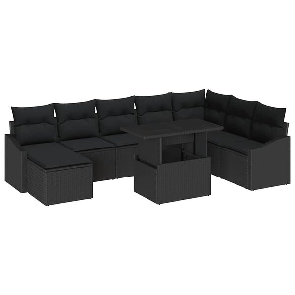 vidaXL Garden Sofa Set 9 pcs Black Poly Rattan and Powder-Coated Steel
