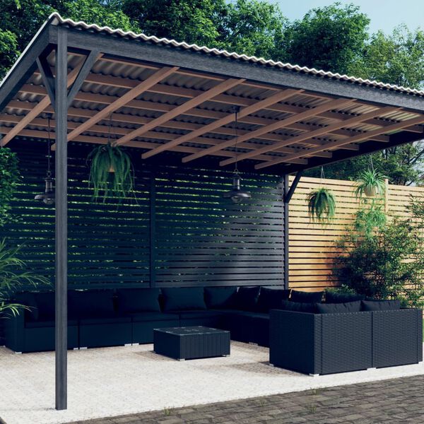 vidaXL 11 Piece Garden Lounge Set with Cushions Poly Rattan Black