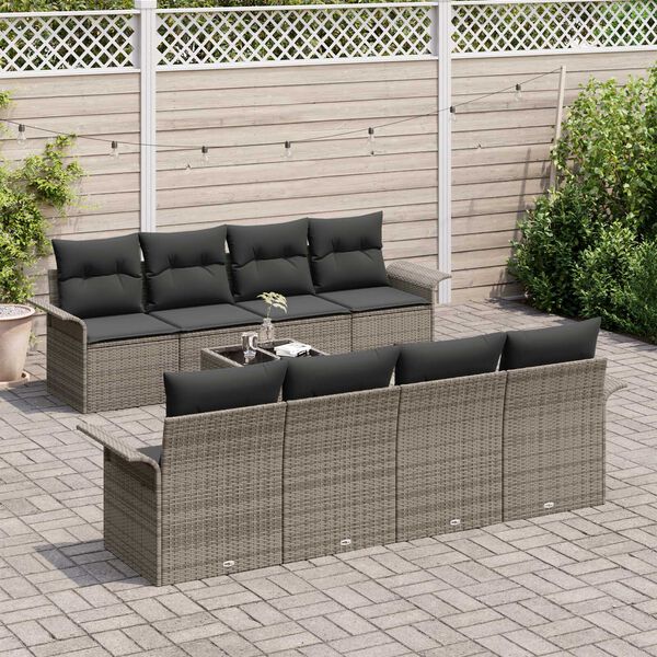 vidaXL Garden Sofa Set 9 pcs Grey Poly rattan