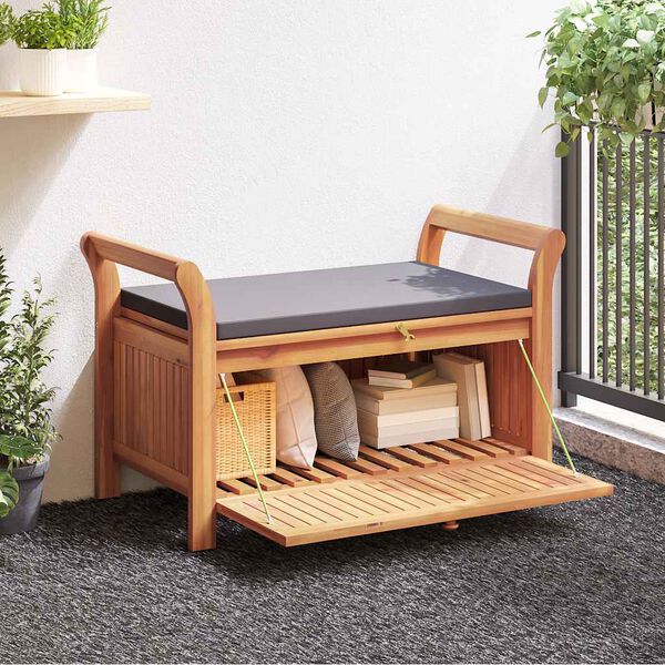 vidaXL Garden Storage Bench with Cushion 91 cm Solid Wood Acacia