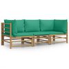 vidaXL 3 Piece Garden Lounge Set with Green Cushions Bamboo