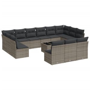 vidaXL 14 Piece Garden Sofa Set with Cushions Grey Poly Rattan