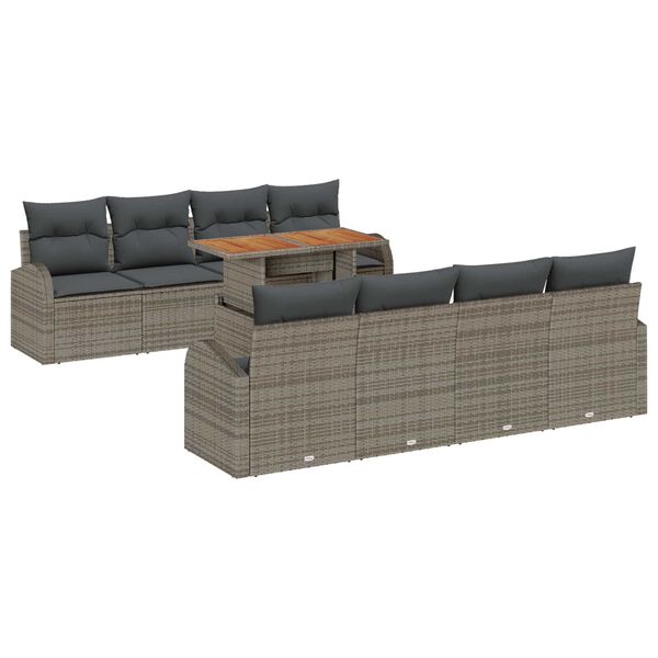 vidaXL Garden Sofa Set with Storage 9 pcs Grey Poly rattan