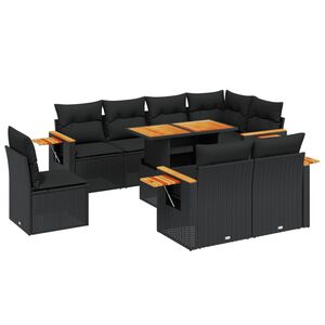 vidaXL 9 Piece Garden Sofa Set with Cushions Black Poly Rattan
