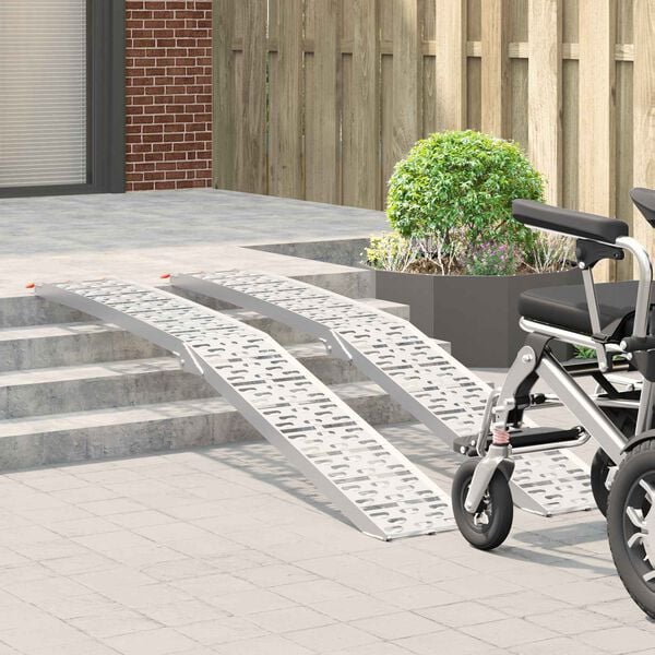 vidaXL Loading Ramp Folding 2 pcs Silver 222 x 29 x 14 cm Aluminium