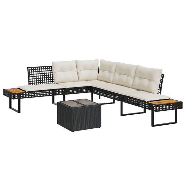 vidaXL 2 Piece Garden Sofa Set with Cushions Black Poly Rattan and Glass