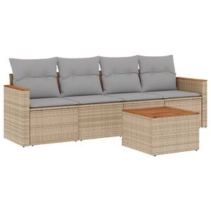 vidaXL 5 Piece Garden Sofa Set with Cushions Mix Beige Poly Rattan