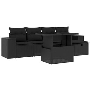 vidaXL 6 Piece Garden Sofa Set with Cushions Grey Poly Rattan
