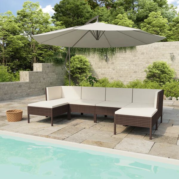 vidaXL 6 Piece Garden Lounge Set with Cushions Poly Rattan Brown