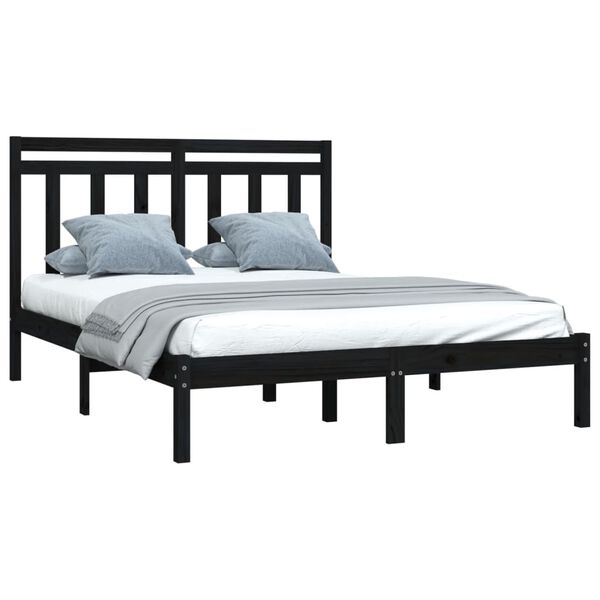 vidaXL Bed Frame without Mattress Black 150x200 cm King Size Solid Wood