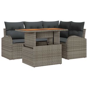 vidaXL Garden Sofa Set with Storage 5 pcs Grey Poly rattan