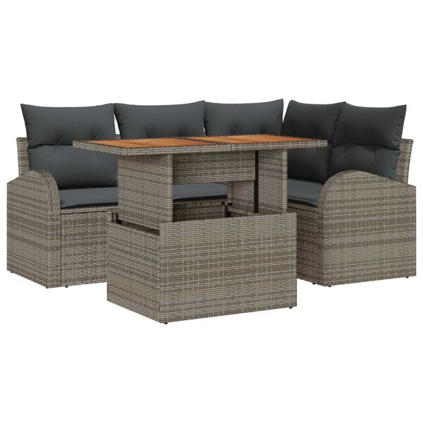vidaXL Garden Sofa Set with Storage 5 pcs Grey Poly rattan