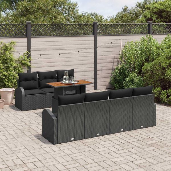vidaXL Garden Sofa Set with Cushion 8 pcs Black