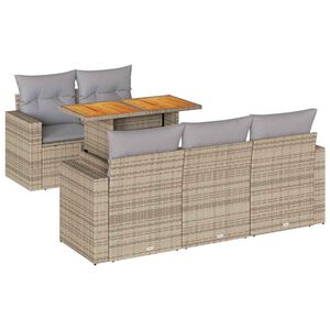 vidaXL 6 Piece Garden Sofa Set with Cushions Beige Poly Rattan