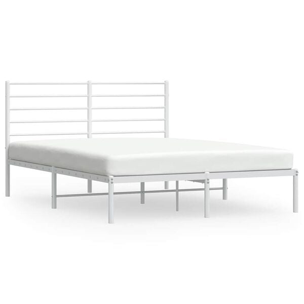 vidaXL Metal Bed Frame without Mattress with Headboard White 135x190cm