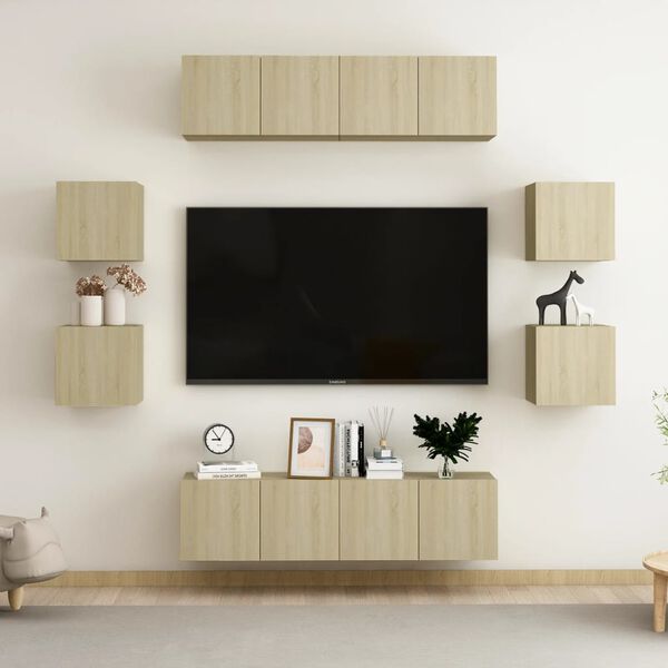 vidaXL 8 Piece TV Cabinet Set Sonoma Oak Engineered Wood