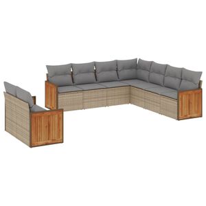 vidaXL 9 Piece Garden Sofa Set with Cushions Beige Poly Rattan