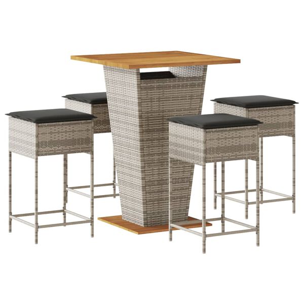 vidaXL 5 Piece Garden Bar Set with Cushions Grey Poly Rattan