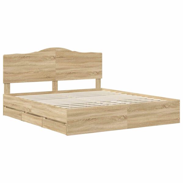 vidaXL Bed Frame with Drawer Sonoma Oak 180 x 200 cm Engineer Wood