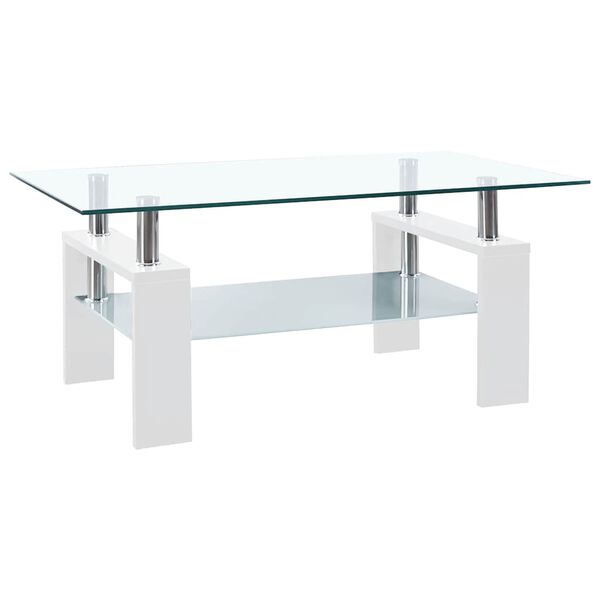 vidaXL Coffee Table White and Transparent 95x55x40 cm Tempered Glass
