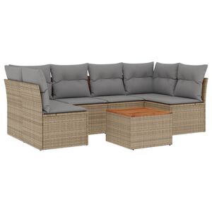 vidaXL 7 Piece Garden Sofa Set with Cushions Beige Poly Rattan