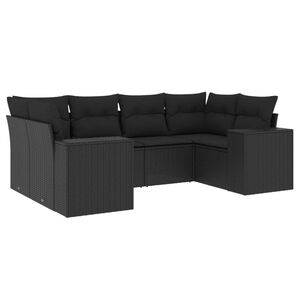 vidaXL 6 Piece Garden Sofa Set with Cushions Black Poly Rattan
