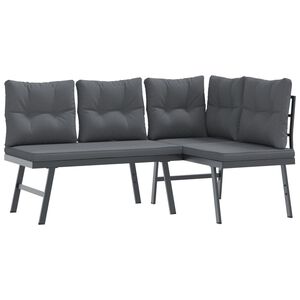 vidaXL Garden Benches with Cushions 2 pcs Black Powder-coated Steel