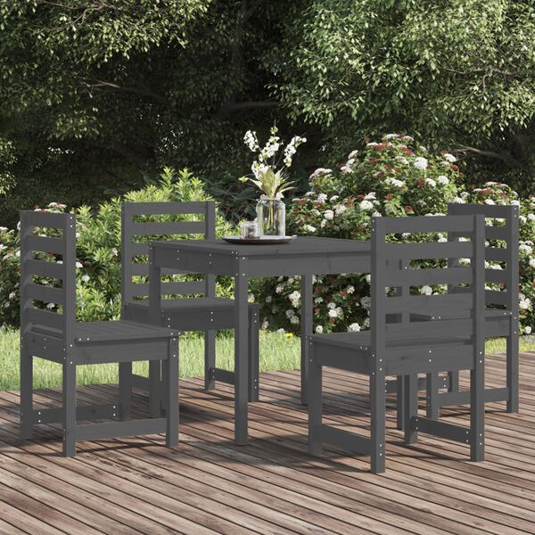 vidaXL 5 Piece Garden Dining Set Grey Solid Wood Pine