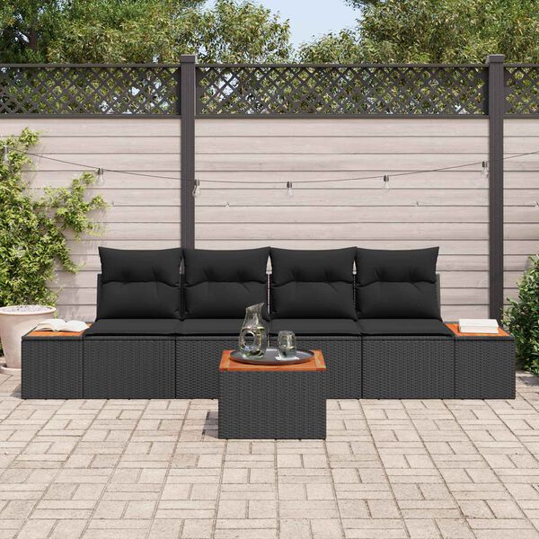 vidaXL Garden Sofa Set with Cushion 5 pcs Black Poly rattan