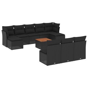 vidaXL 11 Piece Garden Sofa Set with Cushions Black Poly Rattan