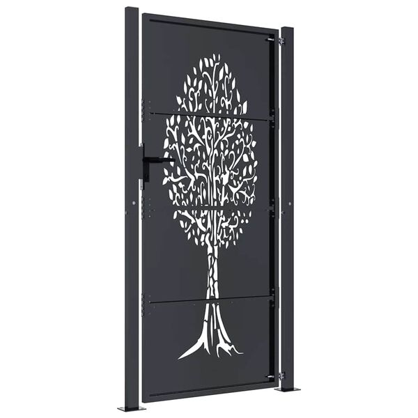vidaXL Garden Gate Anthracite 100x175 cm Steel Tree Design
