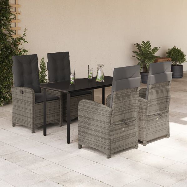 vidaXL 5 Piece Garden Dining Set with Cushions Grey Poly Rattan