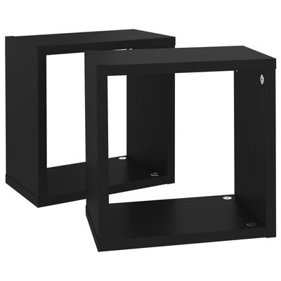 vidaXL Wall Cube Shelves 2 pcs Black 26x15x26 cm