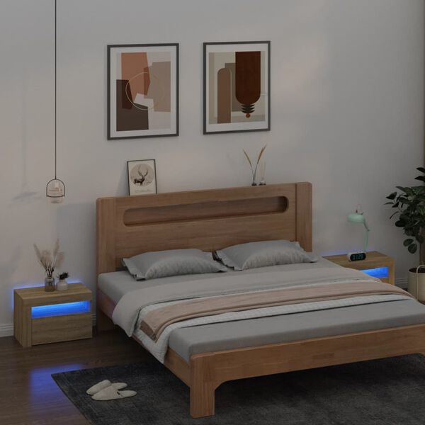 vidaXL Bedside Cabinets 2 pcs with LEDs Sonoma Oak 60x35x40 cm