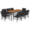 vidaXL 9 Piece Garden Dining Set with Cushions Black Poly Rattan
