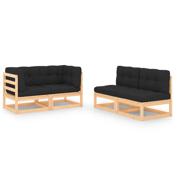 vidaXL 4 Piece Garden Lounge Set with Cushions Solid Pinewood