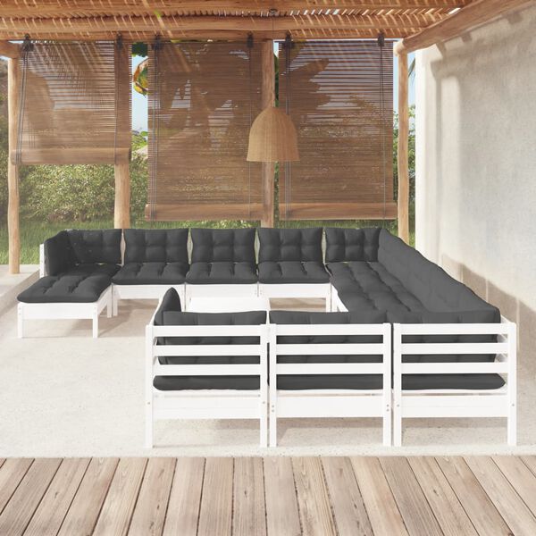 vidaXL 13 Piece Garden Lounge Set with Cushions White Pinewood