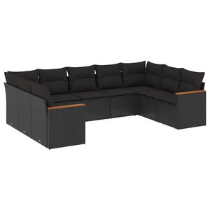vidaXL 10 Piece Garden Sofa Set with Cushions Black Poly Rattan