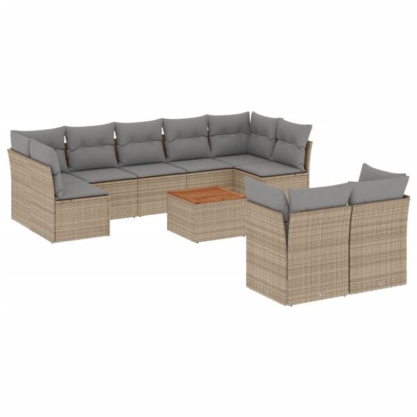 vidaXL 10 Piece Garden Sofa Set with Cushions Beige Poly Rattan