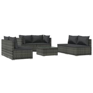 vidaXL 7 Piece Garden Lounge Set with Cushions Poly Rattan Grey