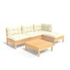 vidaXL 5 Piece Garden Lounge Set with Cream Cushions Pinewood