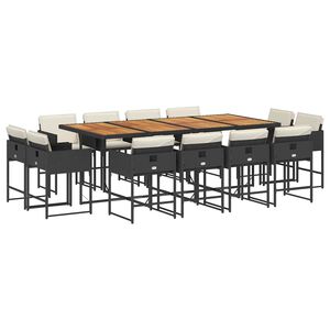 vidaXL 13 Piece Garden Dining Set with Cushions Black Poly Rattan
