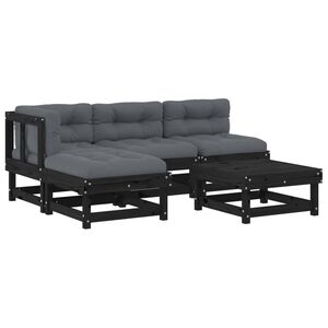 vidaXL 5 Piece Garden Lounge Set with Cushions Black Solid Wood