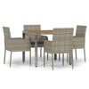 vidaXL 5 Piece Garden Dining Set with Cushions Grey Poly Rattan