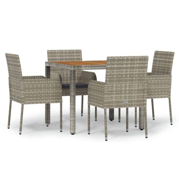 vidaXL 5 Piece Garden Dining Set with Cushions Grey Poly Rattan