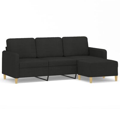 vidaXL 3-Seater Sofa with Footstool Black 180 cm Fabric