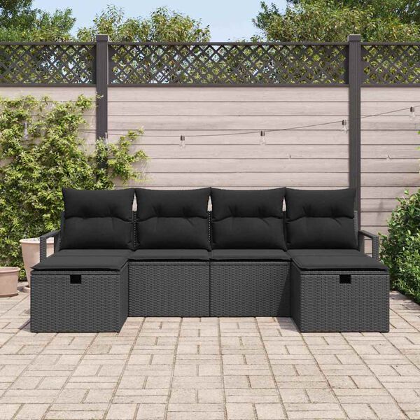 vidaXL Garden Sofa Set with Cushion 6 pcs Black Poly rattan