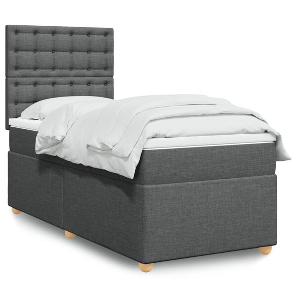 vidaXL Box Spring Bed with Mattress Dark Grey King Single Fabric