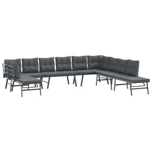 vidaXL 7 Piece Garden Bench Set with Cushions Black Powder-coated Steel